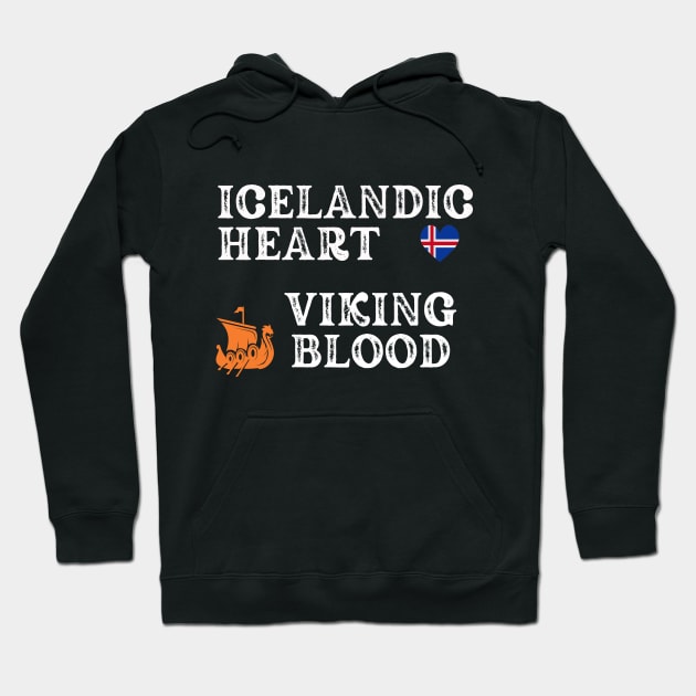 Icelandic Heart Viking Blood. White text,  Gift ideas for historical enthusiasts. Hoodie by Papilio Art